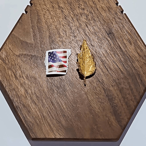 Gold Tone Narrow Metallic Leaf Brooch Pin - Picture 4 of 4